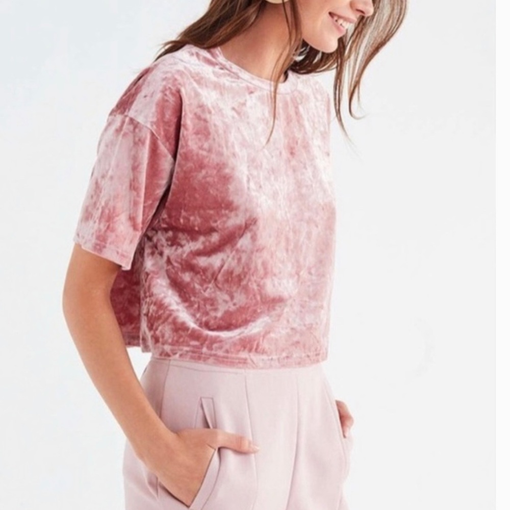 URBAN OUTFITTERS Crush Velvet Crop Top in pink, S